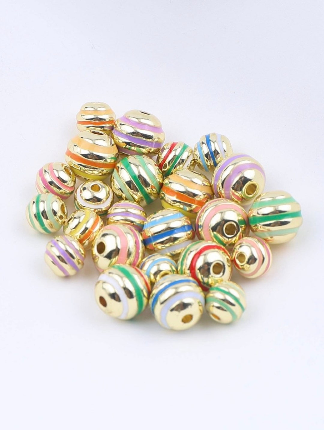 8mm Enamel Beads, Gold Beads With Enamel, Jewelry Beads, Bracelet Beads