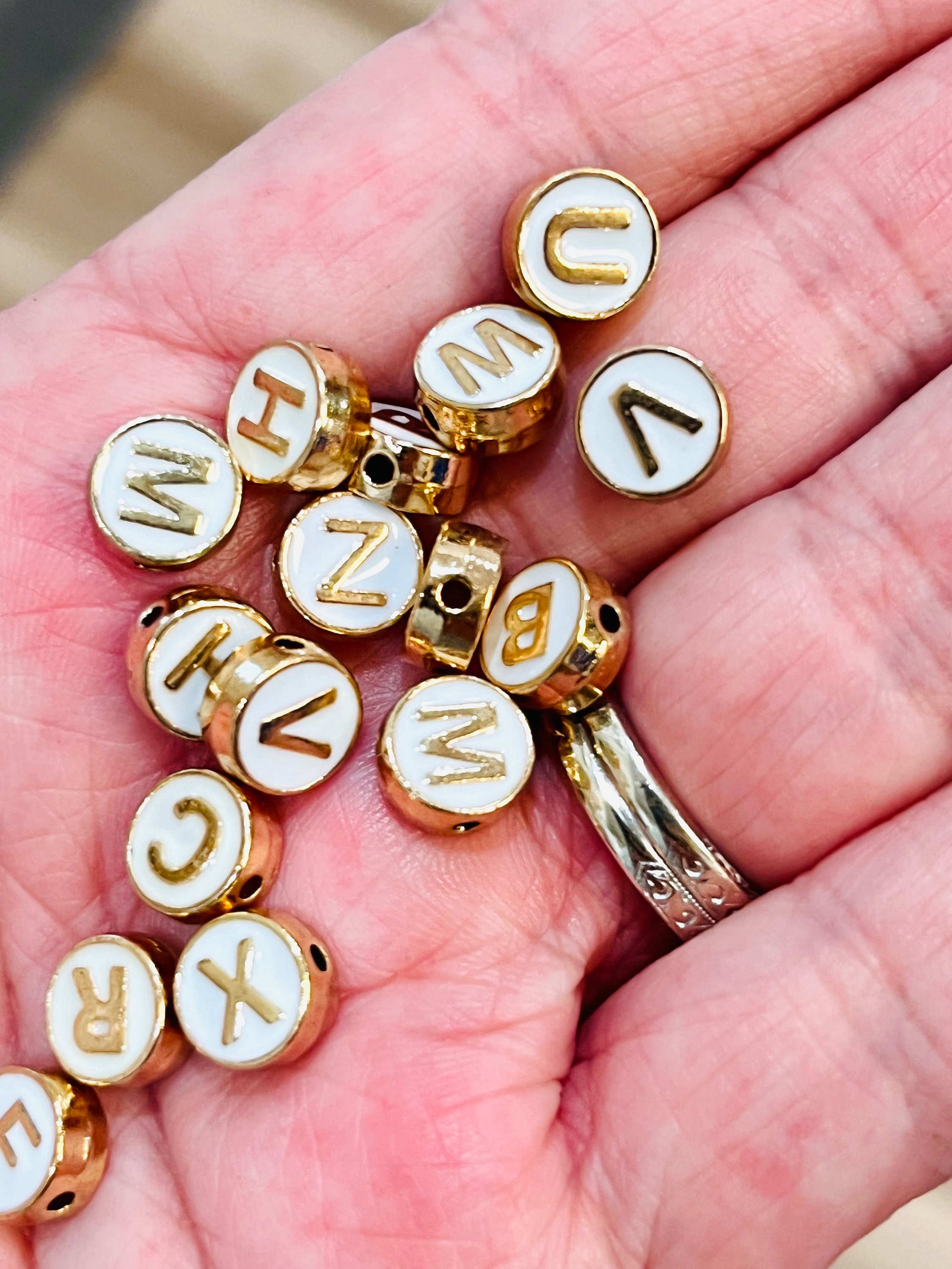 Enamel Gold Alphabet Letter Beads, Symbol Beads - 1 PC,letter Beads for Bracelets, Gold Letter Beads Bulk, Gold Letter Beads for Sale