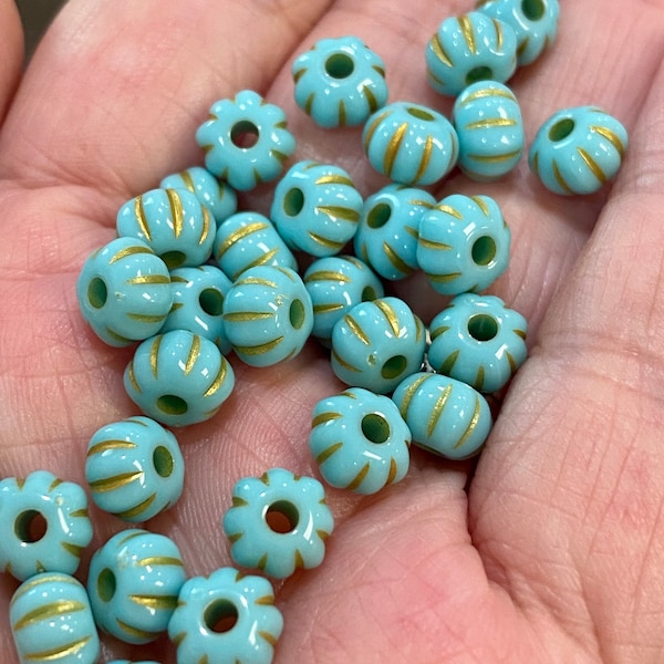 7mm acrylic pumpkin shape beads, metal enlaced beads, spacer beads, bracelet beads, turquoise beads, rondelle beads, 25 beads per pack