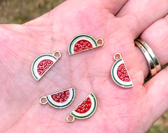 Enamel charms Watermelon charms charm bracelets jewelry charms fruit charms 5 charms per pack