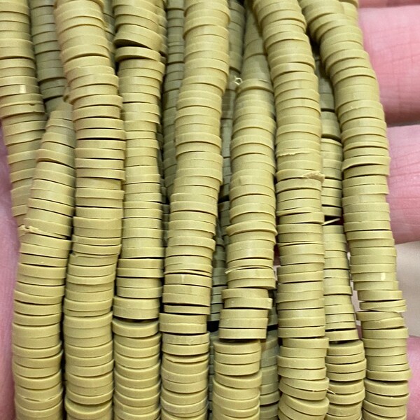 6mm vinyl heishi beads, Dusty Olive, African vinyl beads, jewelry beads, heishi beads, 350-400 beads per strand