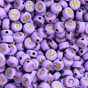 Cuentas del alfabeto de 7 mm, cuentas de lavanda para niños, cuentas con palabras y nombres, cuentas para hacer joyas con letras, 100 cuentas por paquete