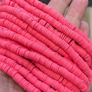 6mm vinyl Heishi beads, Pink Rose, polymer clay beads, bracelet beads stretchy bracelets jewelry making beads African vinyl