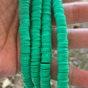 6mm & 8mm Vinyl heishi beads, Light Spring green, vinyl African beads, heishi beads, clay disk beads, 350- 400 beads per strand