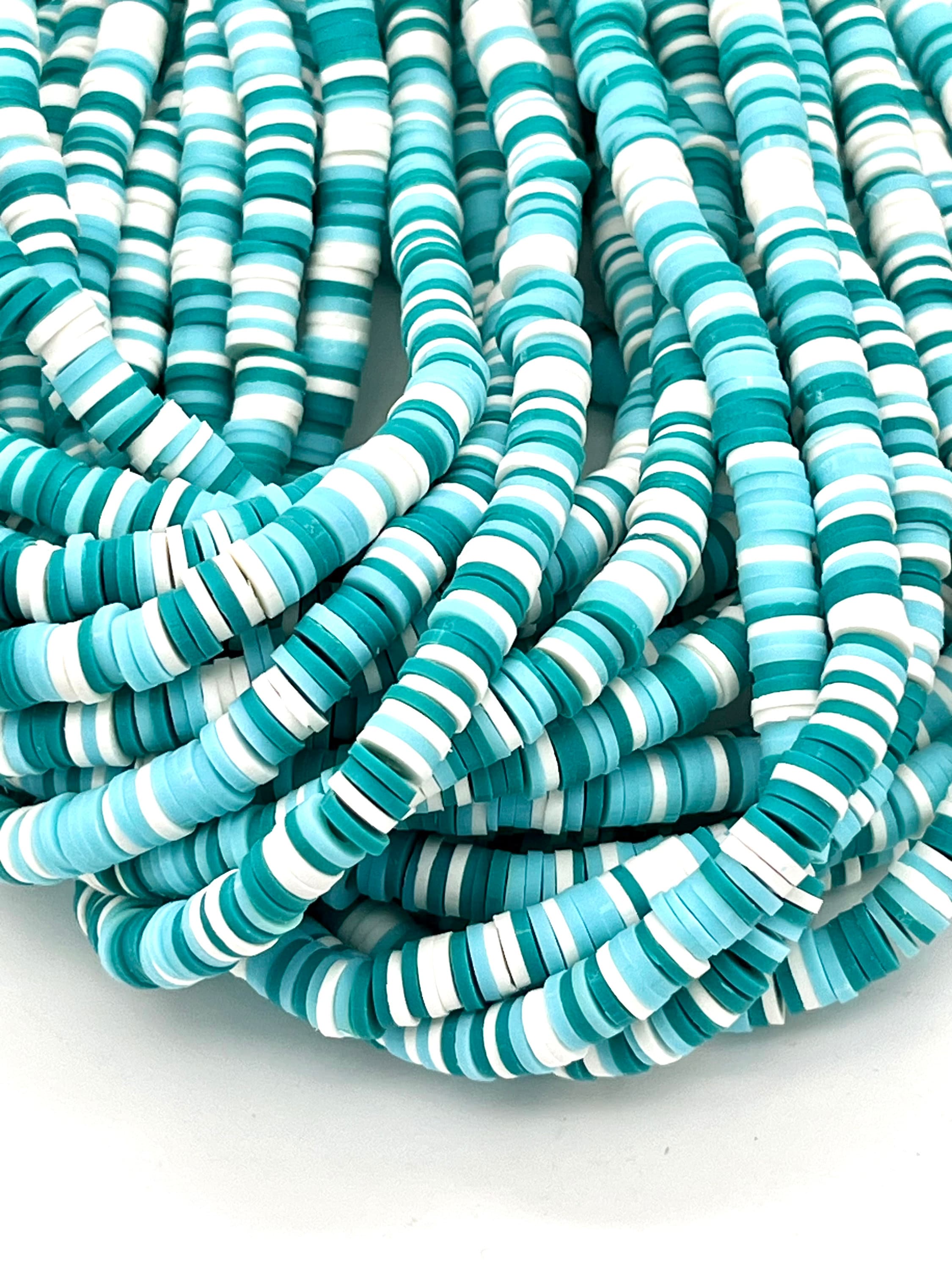 6mm vinyl Heishi beads, Teal green striped, Heishi beads bracelet beads,  jewelry making beads, mixed heishi beads, spacer beads