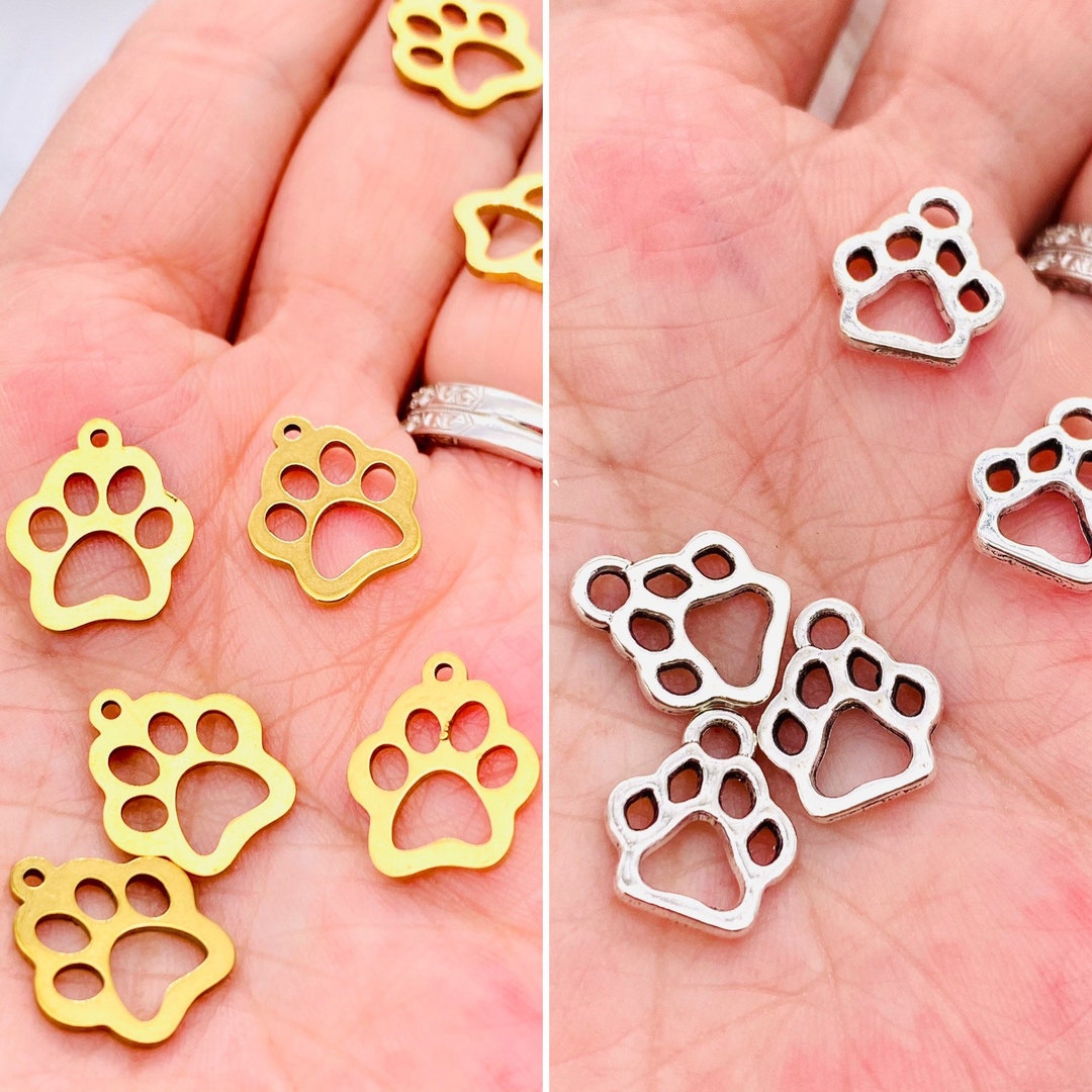 Dog Paw Charms, Dog Charms, Gold Charms, Silver Charms, Animal Charms
