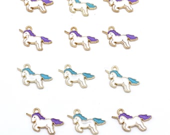 Enamel unicorn charms, gold charms, unicorn jewelry, charms for kids, charm bracelets, animal charms, 5 charms per pack