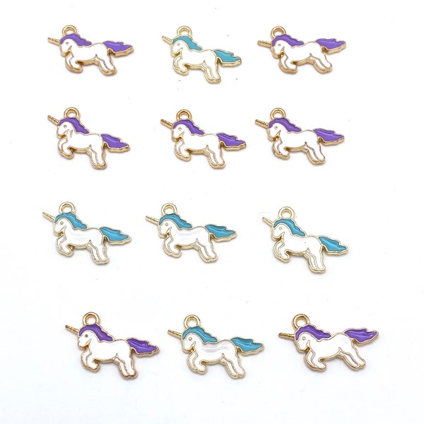 Enamel unicorn charms, gold charms, unicorn jewelry, charms for kids, charm bracelets, animal charms, 5 charms per pack