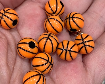 12mm Acrylic Basketball beads, sports beads, jewelry making beads, basketball beads, beads for kids