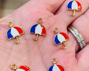 Enamel umbrella charms, red white and blue charms, charm bracelets, jewelry charms, pendants and charms, patriotic charms