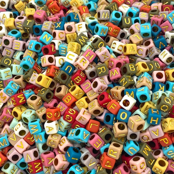 6mm cube alphabet beads, acrylic beads, cube shaped letters, word beads, jewelry making beads, fall color beads, rainbow alphabet beads