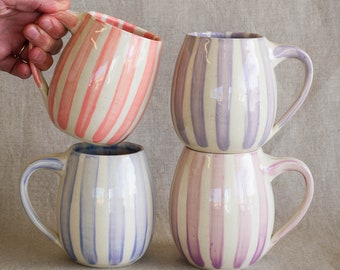 Candy Stripe Mugs | Handmade Ceramic Mug | Modern Pottery | Pink Lavender Purple Striped Mug | Teacup Coffee Mug | Cute Valentine's Day Gift