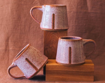 Handmade Ceramic Mug | Drippy Pink Glaze | Strawberry Milkshake | Modern Pottery | Speckled Clay | Christmas Present | Coffee Mug | Tea Cup