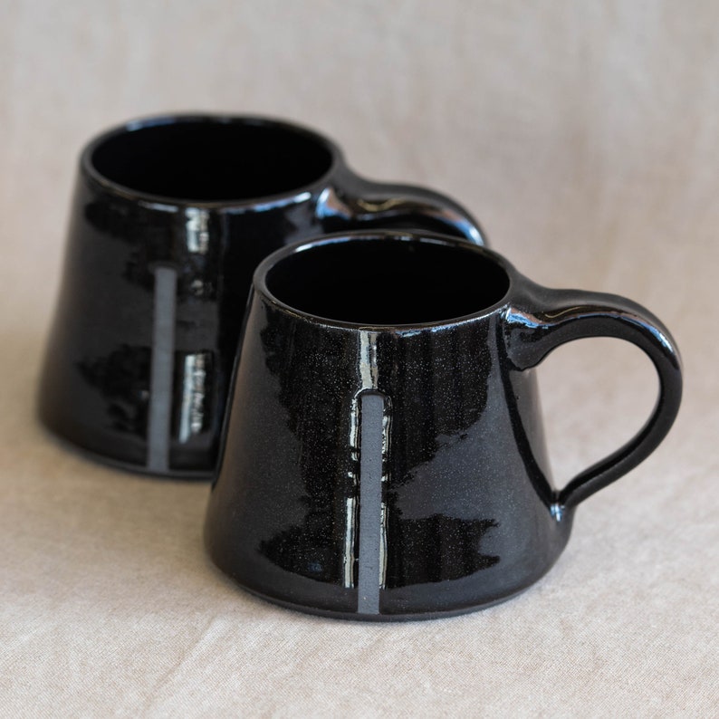 Black on Black Handmade Ceramic Mug Minimalist Pottery Mug Ceramic Coffee Cup Modern Pottery Tea Cup Minimal Monochrome Design image 1