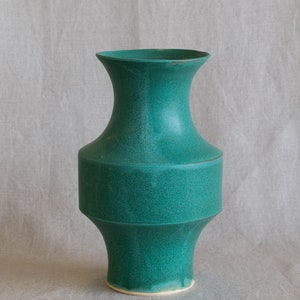 Handmade Ceramic Vase in Turquoise Glaze Geometric Vase Sculpture Modern Pottery Wheel Thrown Teal Aquamarine Modernist Minimalist image 1