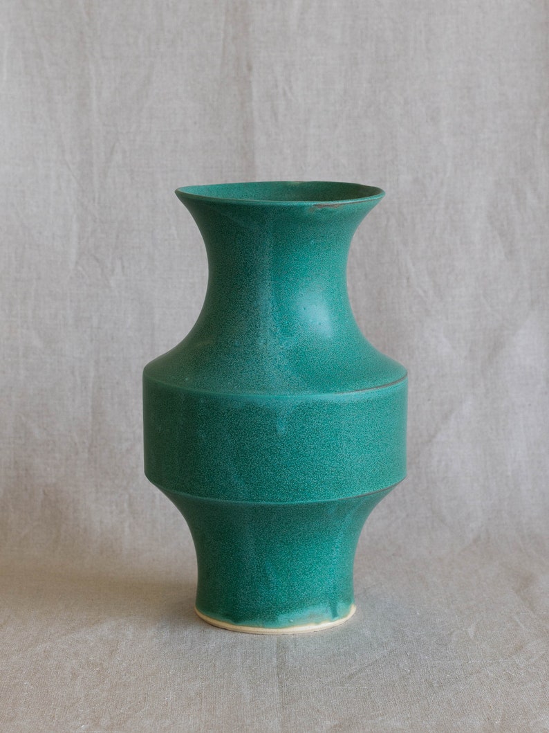 Handmade Ceramic Vase in Turquoise Glaze Geometric Vase Sculpture Modern Pottery Wheel Thrown Teal Aquamarine Modernist Minimalist image 1