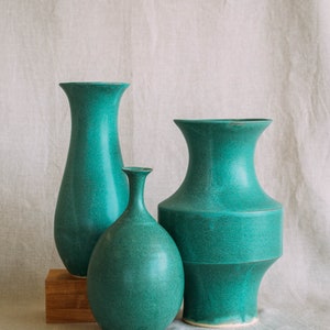 Handmade Ceramic Vase in Turquoise Glaze Geometric Vase Sculpture Modern Pottery Wheel Thrown Teal Aquamarine Modernist Minimalist image 2