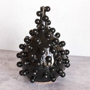 Black Blob Teardrop Vase Handmade Ceramic Sculpture Modern Pottery Art Object Unique Interior Decor image 1