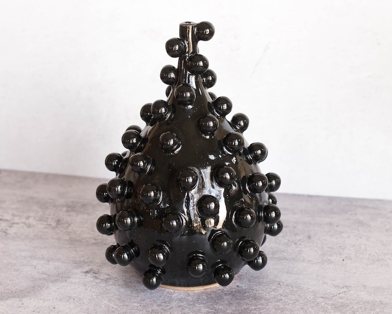 Black Blob Teardrop Vase Handmade Ceramic Sculpture Modern Pottery Art Object Unique Interior Decor image 1