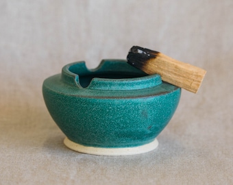 Handmade Ceramic Ashtray | Satin Turquoise Glaze | Palo Santo Dish | Jewelry Bowl | Boho | Modern Pottery | Aquamarine Teal Blue Green