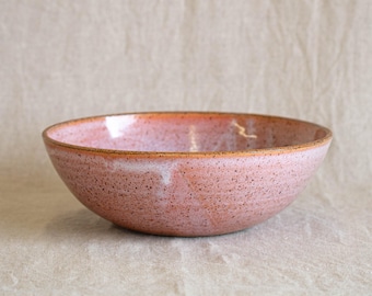 Pink Ceramic Bowl | Wide Serving Bowl | Speckled Pottery | Handmade Ceramic Bowl | Salad Bowl | Fruit Bowl | Wedding Present | Housewarming