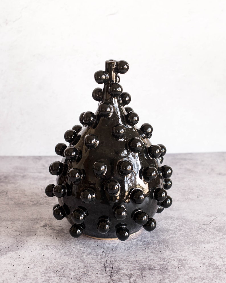 Black Blob Teardrop Vase Handmade Ceramic Sculpture Modern Pottery Art Object Unique Interior Decor image 4