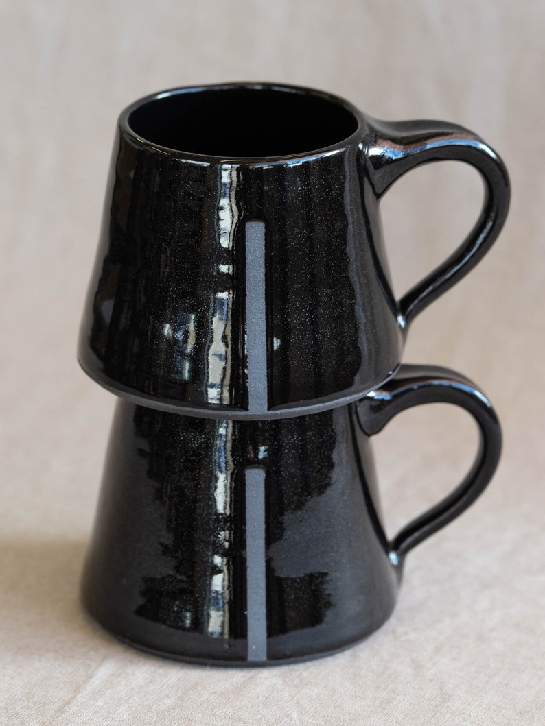 Black on Black Handmade Ceramic Mug Minimalist Pottery Mug Ceramic Coffee Cup Modern Pottery Tea Cup Minimal Monochrome Design image 2