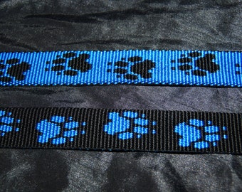 Mustergurtband Pfote blau/schwarz 25mm