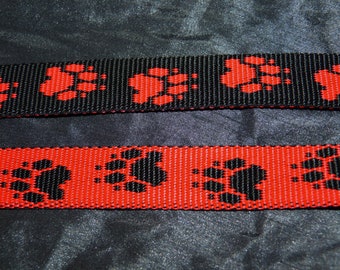 Pattern webbing paw black/red 20 mm