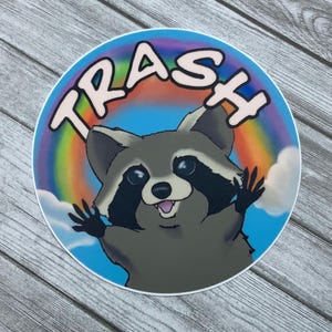 Raccoon Trash Animal Rainbow Cute Funny Waterproof Water Bottle Vinyl Sticker