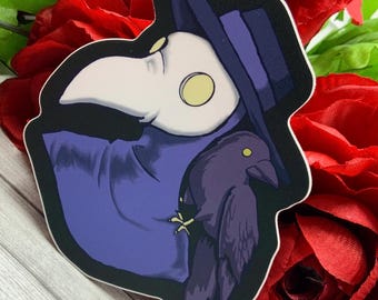 Plague Doctor and Crow Gothic 3 Inch Waterproof Vinyl Sticker