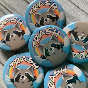 Raccoon Trash Panda Rainbow 1.5&quot; Round Button Shimmer Sparkle