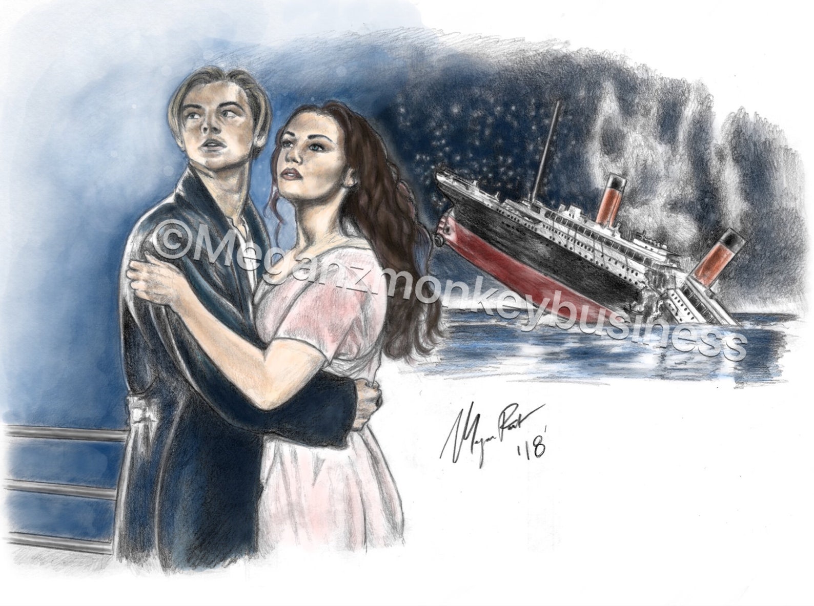 Jack & Rose the Sinking of the Titanic Art Print Etsy