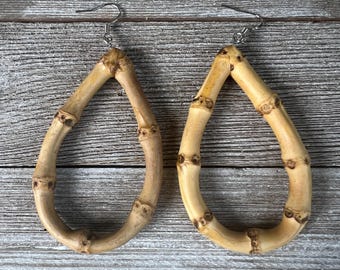 Teardrop earrings made of genuine bamboo – 1950s Tiki style