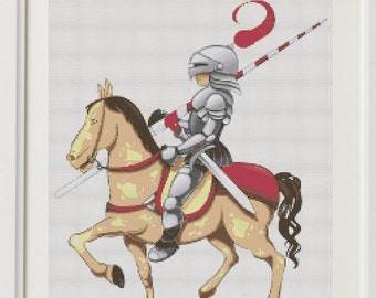 Blue knight cross Stitch pattern, knight pattern, instant PDF download, DIY, modern cross stitch, counted cross stitch, medieval