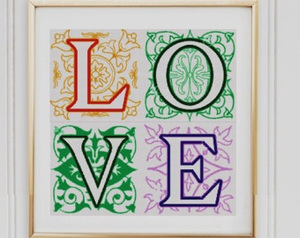 Love Cross Stitch pattern / modern cross stitch / Cross stitch, easy cross stitch pdf, Modern cross stitch pattern,