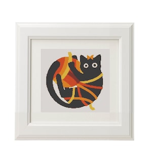 Black Cat cross stitch pattern PDF - Black Cat with yellow eyes embroidery - Instant download - Small - Silhouettes of Cats cross stitch