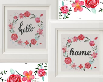 Hello Floral Wreath Modern Cross Stitch Pattern PDF, Flower Embroidery, Floral Pattern, Welcome Sign Chart, Baby Announcement, Hoop Art