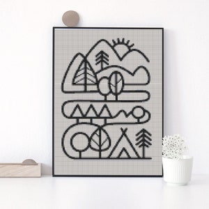 Camping at the mountains cross stitch pattern, modern cross stitch pattern, PDF,  Happy campers, instant download