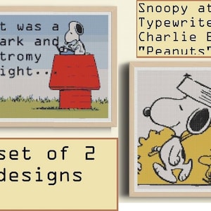 Kreuzstichmuster Snoopy at Typewriter von Charlie Brown "Peanuts" - Pdf