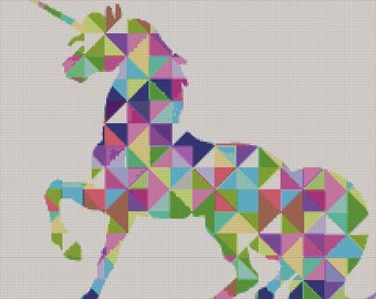 Geometric Unicorn cross stitch pattern| Modern baby fantasy animal counted chart| Colorful nursery design| DIY room house decor shower gift