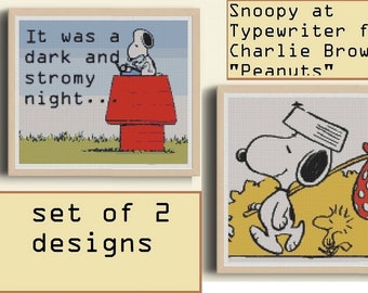 cross stitch pattern Snoopy at Typewriter from Charlie Brown "Peanuts" - instant downloadable - Pdf