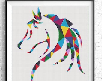 horse cross stitch pattern, silhouette cross stitch, ornamental, abstract, horse pattern, modern cross stitch, colorful, animal cross stitch