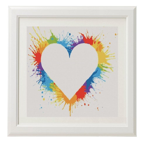 Heart Cross Stitch Pattern, Free shipping, Cross Stitch PDF, Watercolor Cross stitch pattern, pdf cross stitch, Love, Heart. watercolor