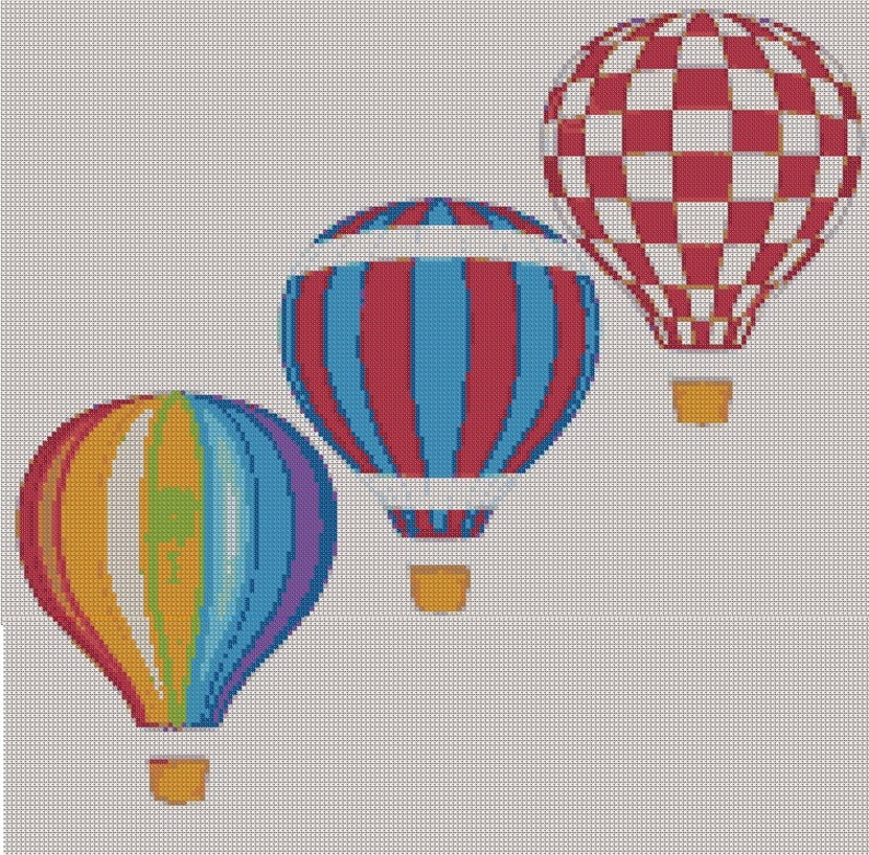 Balloon Hot Air Balloon Cross Stitch Pattern PDF Set of 3 Balloons Easy