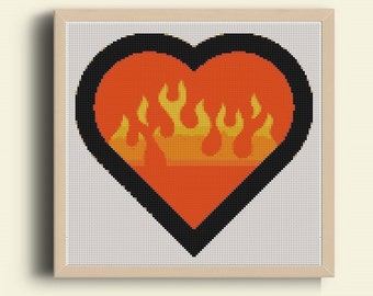 Heart Cross Stitch Pattern, Free shipping, Cross Stitch PDF, Watercolor Cross stitch pattern, pdf cross stitch, Love, Heart, fire heart, pdf