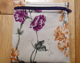 Sandwich Baggie Waterproof Lined Zip Pouch - Straw Case - Sandwich bag - Snack Bag - Bikini Bag - Lunch Bag Make Up Bag Sweet Pea