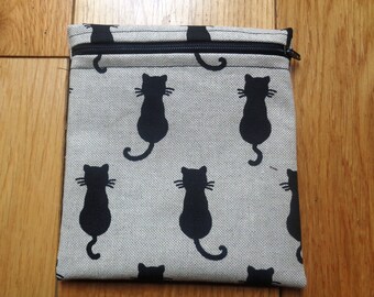 Sandwich Baggie Waterproof Lined Zip Pouch - Sandwich bag - Snack Bag - Bikini Bag - Lunch Bag Make Up Bag Small Poppins Pouch - Black Cat