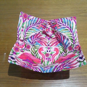 Microwave Bowl Cozy 100% Cotton, Reversible, Microwave-Safe Bowl Holder, Machine Washable Hot Pad, Handmade Kitchen Gift, Floral Flamingo
