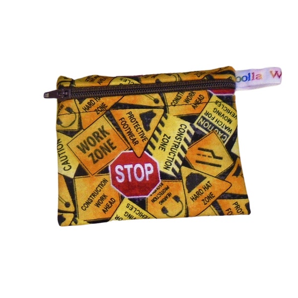 Snack Bag Lunch Bag Lip Balm Coin Purse Ear Bud plugs Wallet Food Safe Waterproof Lined Zip Pouch Sandwich Pippins Construction Signs